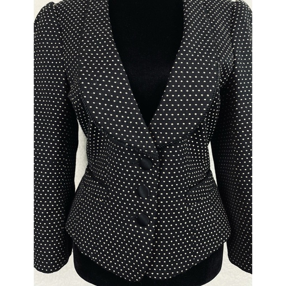 (VTG) NANETTE LEPORE •  Black Embroidered Dot Pattern Wool Blazer - Picture 3 of 16